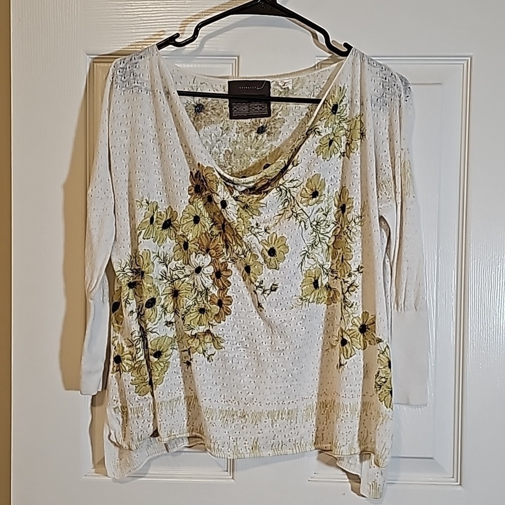Guinevere Linen Blend Pullover Thin Floral Top Size XS
